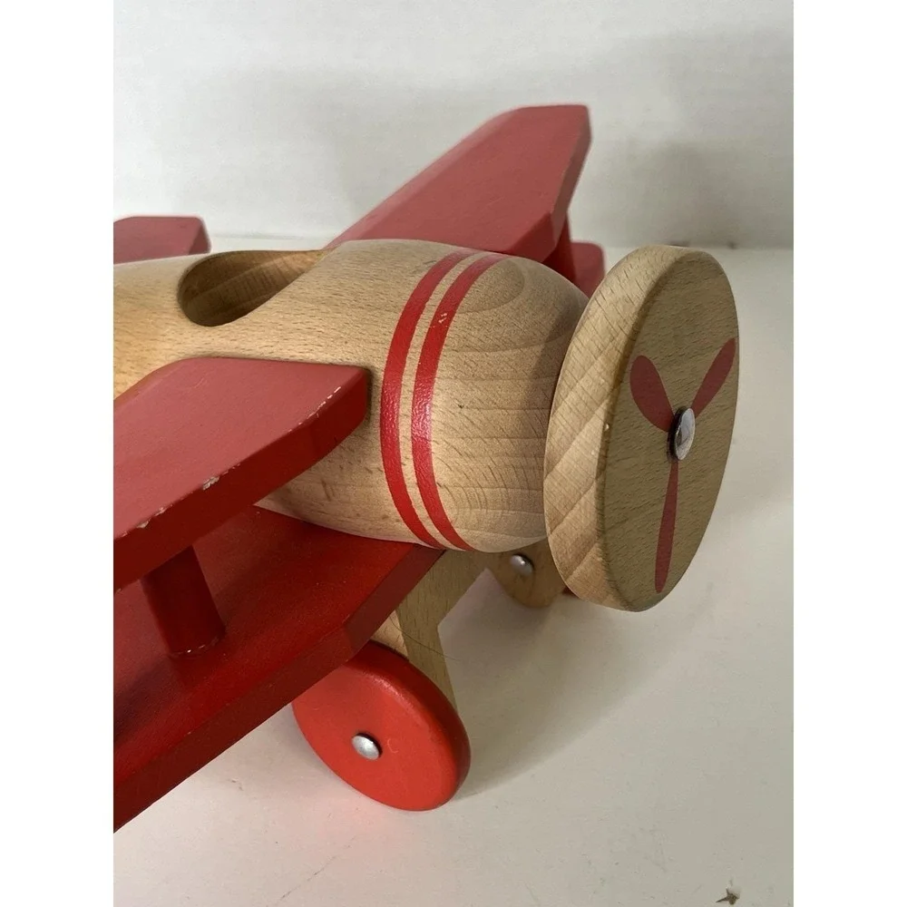 Hearth and Hand with Magnolia Wood Toy Propeller Airplane Red and Tan